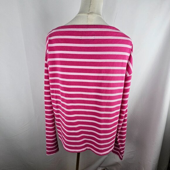J. Crew Cropped Fit Top XL Striped Cotton Pink White Nautical Knit - Picture 3 of 9